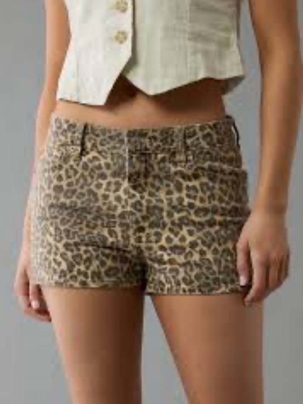 American Eagle Outfitters Leopard-Print Jean Shorts - Brown/Tan